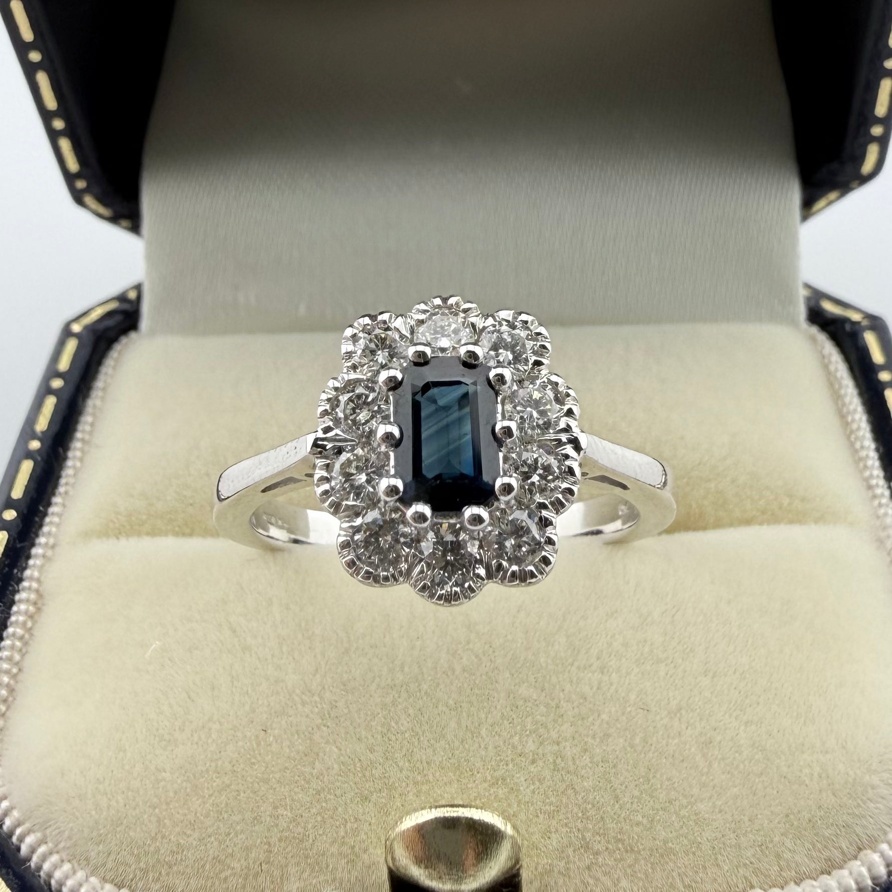 18ct White Gold Sapphire and Diamond Ring - Size M