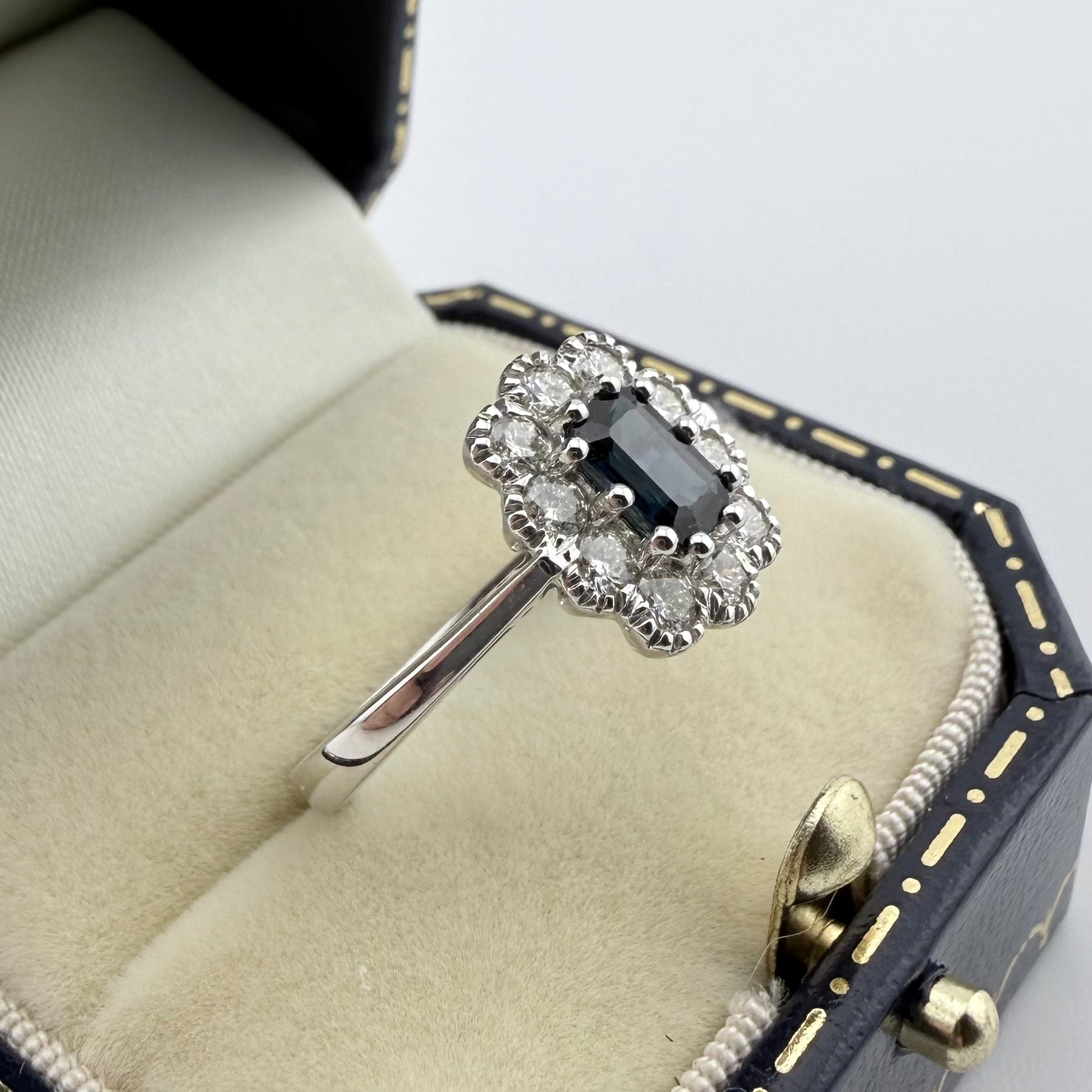 18ct White Gold Sapphire and Diamond Ring - Size M