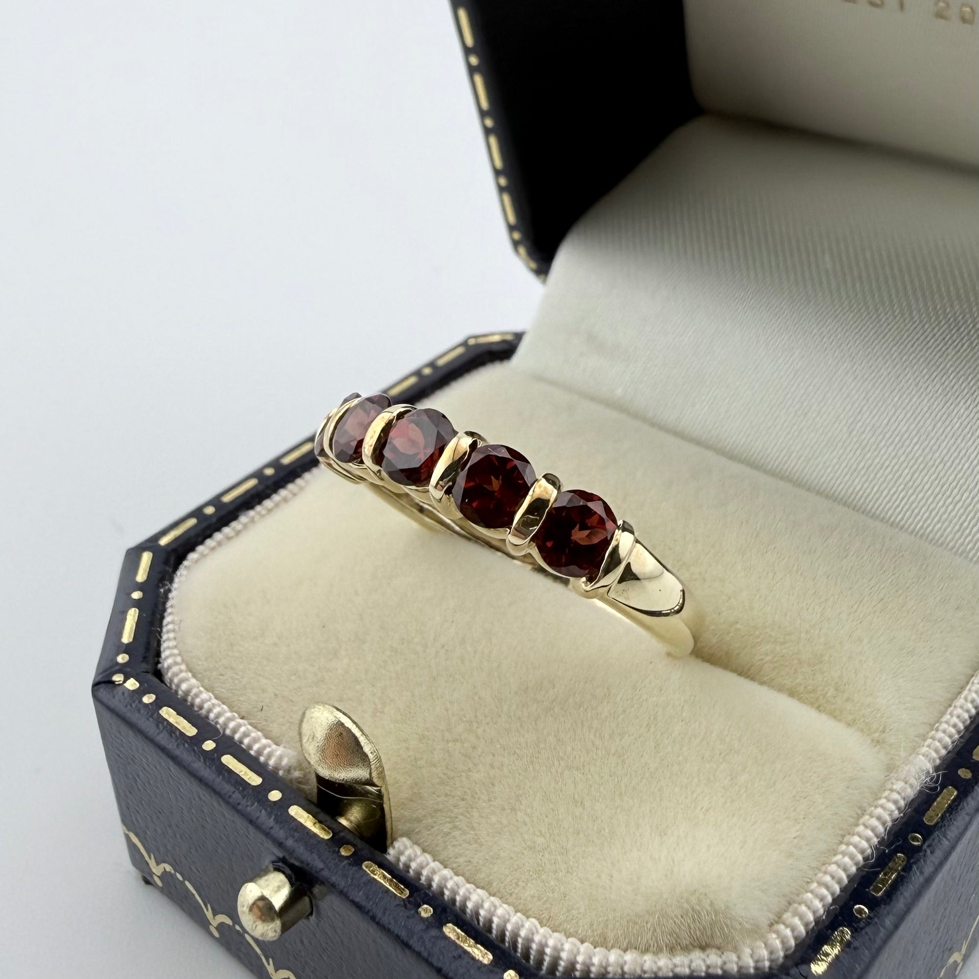 9ct Yellow Gold Five-Stone Red Gemstone Ring - Size P 1/2