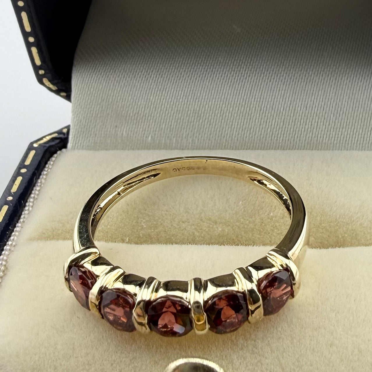 9ct Yellow Gold Five-Stone Red Gemstone Ring - Size P 1/2