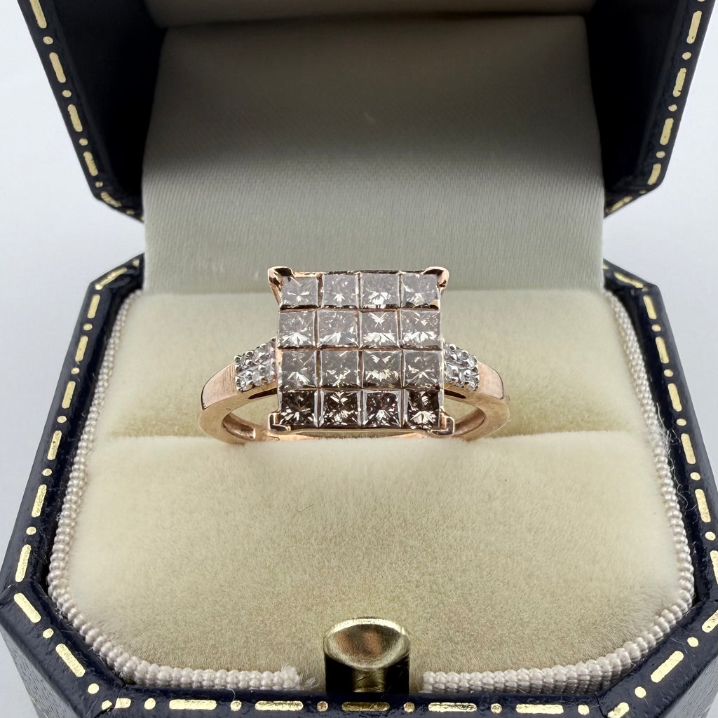 9ct Rose Gold Champagne Diamond Ring - Size N 1/2