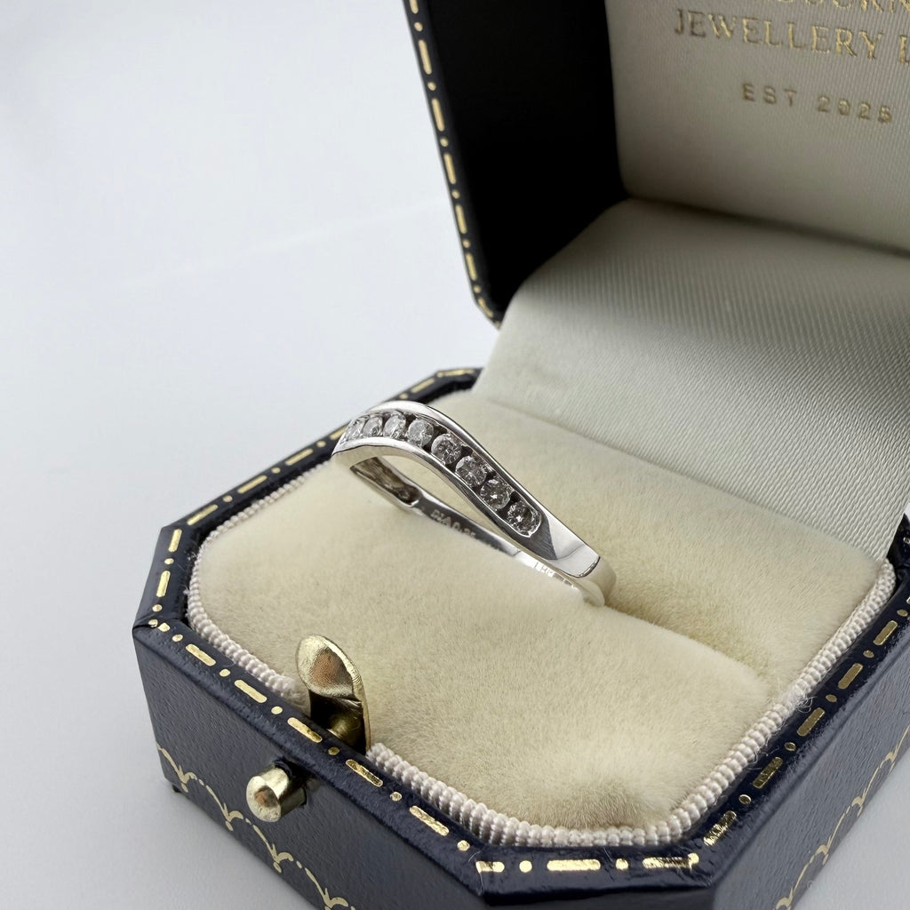18ct White Gold Diamond Wishbone Band Ring — 0.25ct - Size N 1/2