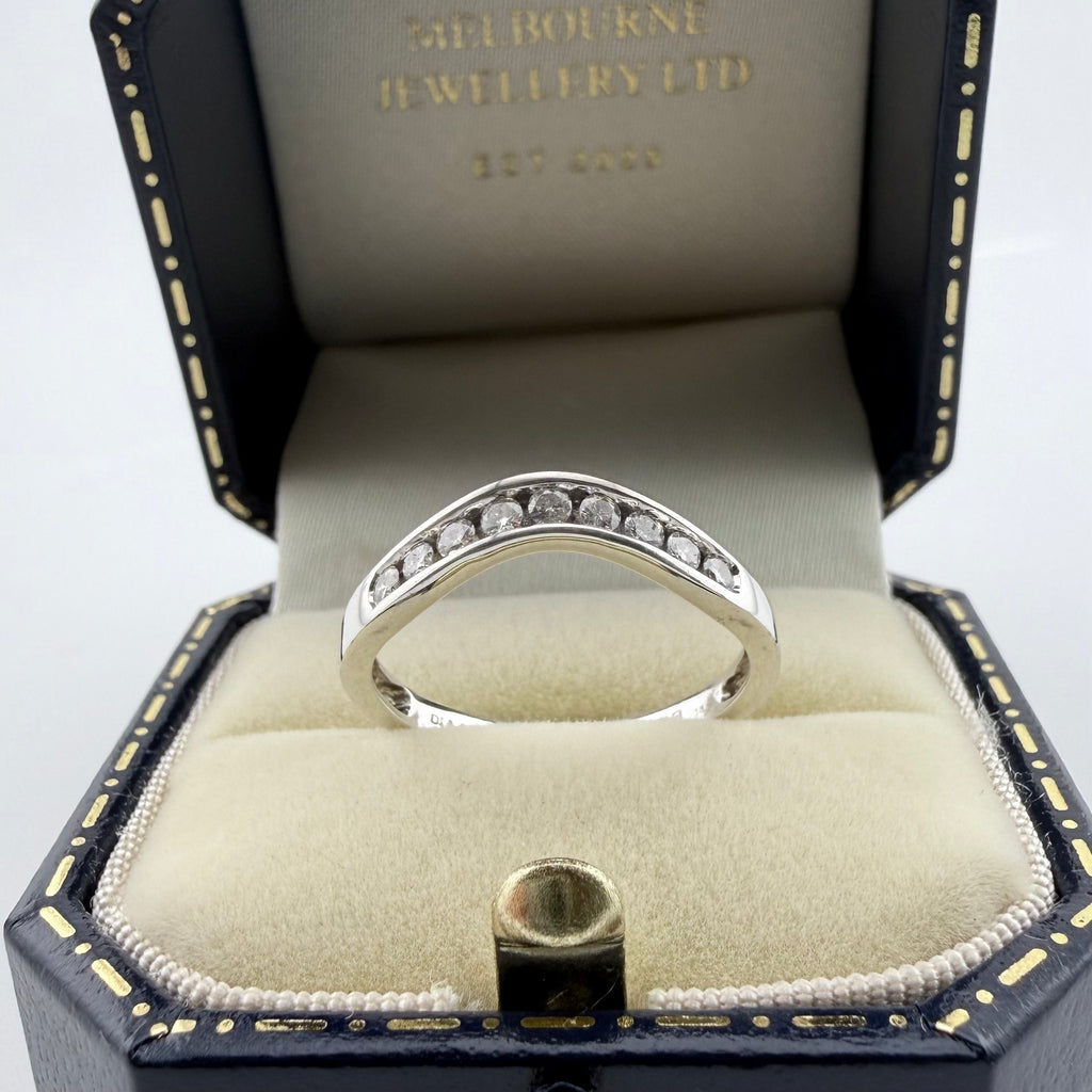 18ct White Gold Diamond Wishbone Band Ring — 0.25ct - Size N 1/2